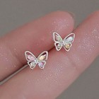 925 Silver Crystal Butterfly Zircon Earrings Ear Stud Elegant Women Jewelry Gift