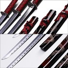 Three Piece Dark Red Samurai Sword Set  1060 High Carbon Steel Katana Full Tang