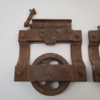 2 Antique Cast Iron Barn Door Rollers Trolleys Hangers     Rustic Salvage Hardware