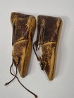 Antique Pair 3 5  Long Single Strap Leather Doll s Shoes Marked Size 5 Mid C19th