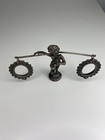 Antique Vintage Metal Statue Boy Holding Double Photo Picture Frames Home Decor