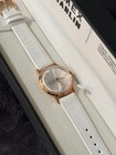 Timex Marlin Mechanical Hand-wound Wristwatch White Leather Strap Gold Case Box