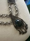 Vtg Czech Art Deco Neiger Style Green Blue Glass Ornate Gryphon Necklace