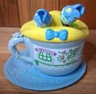 Vintage Tea Bunnies Iris Bouquet With Hat Teacup   Saucer Blooming Flower Shop