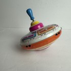 Vintage Tin Spinning Top Toy Ohio Art Train Wood Handle Metal Mcm Kidcore Usa