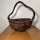 Primitive Eye Of God Wicker Basket Tree Branch Handle Vintage Large Brown Woven