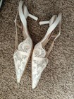 Joy   Peace Ivory Satin Lace Slingback High Heel Bridal Shoes Size 4