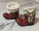 Fitz And Floyd Santa Boots Salt Pepper Shakers Christmas Holiday W box Vintage