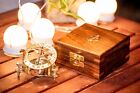 Brass Sundial Compass 3    Inch W  Beautiful Wooden Box Antique Vintage Style Gift