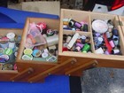 Vtg Wood Sewing Chest Box Basket 3 Tier Accordion Dovetail 17x 10  Mcm Modern