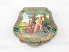 Antique Enamel Romantic Scene Clamshell Vanity Sterling Silver Compact