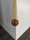 Vtg Small Hand Blown Brown Glass Ball Fishing Float Buoy Globe In Hanging Net