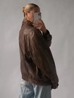 Women Oversize 80 s Motorcycle Brown Vintage Style Bomber Leather Jacket