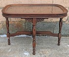 Antique Vintage Mahogany Wood Wooden End Oval Hall Accent Side Table Glass Top