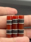 3 Old Antique Himalayan Indo Tibetan Double Tasso Dzi Amulet Pendant Prayer Bead