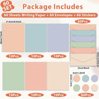120 Pcs Manilla Stationary Letter And Envelopes Set Include 60 Pastel Computer P