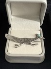 Vintage Navajo Sterling Silver  Roadrunner W  Turquoise Cabochon Brooch