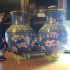 Pair Antique Chinese Large Cloisonne Vases 16 In  Tall