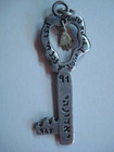 Rare Sterling Silver Jewish Key Pendant Gold Tone Hamsa Dangle Hebrew Writing