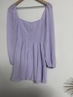 Women s Purple Solid Square Neck Long Sleeve Mini Dress  Zip Closure