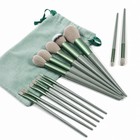13pcs Makeup Brushes Set Foundation Blush Powder Eyeshadow Kabuki Green With Bag