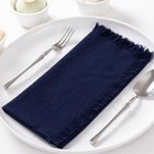 6 Pack Cotton Linen Napkins With Fringe Navy 17  X 17   set Of 6  Navy Blue