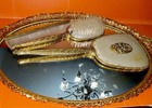 Vintage 24k Gold Plated Vanity Set W  Mirror  Brush  Comb   Tray