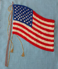 Vtg Completed American Flag Crewel Embroidery Patriotic Red White   Blue