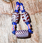 Antique Venetian Red Lampwork Trail Decorated Combed Feather Beads African Trade