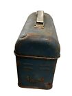 Vintage Antique Rusty Blue Metal Lunchbox With Handle   Latch