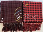 2 Masai Maasai Shuka  Shawl Blankets Plaid African Decorated Fabric L 45    W 74   