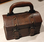 Wooden Treasure Chest Wood Keepsake Trunk W  Leather Straps And Butterfly Clasp