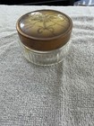 Vintage Art Deco Ribbed Glass Vanity Powder Round Trinket Jar With Metal Lid