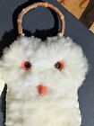 2 Rare Vtg Mcm  Macrame Puffy Owls With Bamboo 