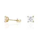 1ct White Cz Princess-cut 14k Yellow Gold Solitaire Stud Earrings