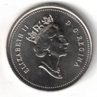 2001  no P  Canadian Brilliant Uncirculated Twenty-five Cent Coin 