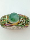 Vintage Asian Snuff Bottle Porcelain With Jade Lid Hand Painted  no Spoon 