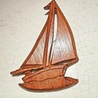Large Brown Wooden Sailboat Brooch  Nautical 