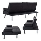 Faux Leather Futon Sofa Modern Adjustable Backrest With Cup Holders And Pillows