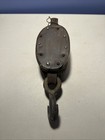 Antique Cast Iron   Wood Single Pulley - Block   Tackle - Two Hooks
