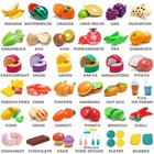 100 Pcs Cutting Play Food Set For Kid Kitchen  Storage Basket With Vegetable    