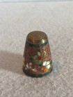 Vintage Cloisonn   Brass Thimble Floral Design