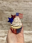 Patriotic Fake Bake Whipped Cream Cupcake Dessert Tiered Tray Decor Usa