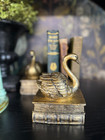 Pair Antique-gold Art Deco Swan On Vintage Books Bookends Swans Shelf Book Ends