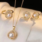 4pcs Rhinestone Jewelry Set Necklace Earrings Ring Faux Pearl Vintage Gift