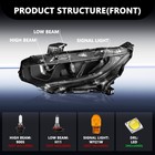 For 2016-2021 Honda Civic Black Led Drl Projector Headlights Assembly Lamps Pair