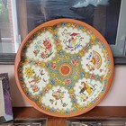 Daher Vtg Chinoiserie Floral Asian Design 16  Tin Serving Tray Made In England 