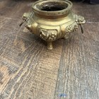 Vintage Chinese Bronze Censer Foo Lion Tripod Incense Burner Ring Handles 3in
