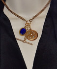 Antique Gold Filled 21  Pocket Watch Chain Necklace Crystal Locket Fob 47 1g