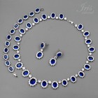 Blue Cubic Zirconia Halo Necklace Bracelet Earrings Set Silver Tone Bridal Gif 4